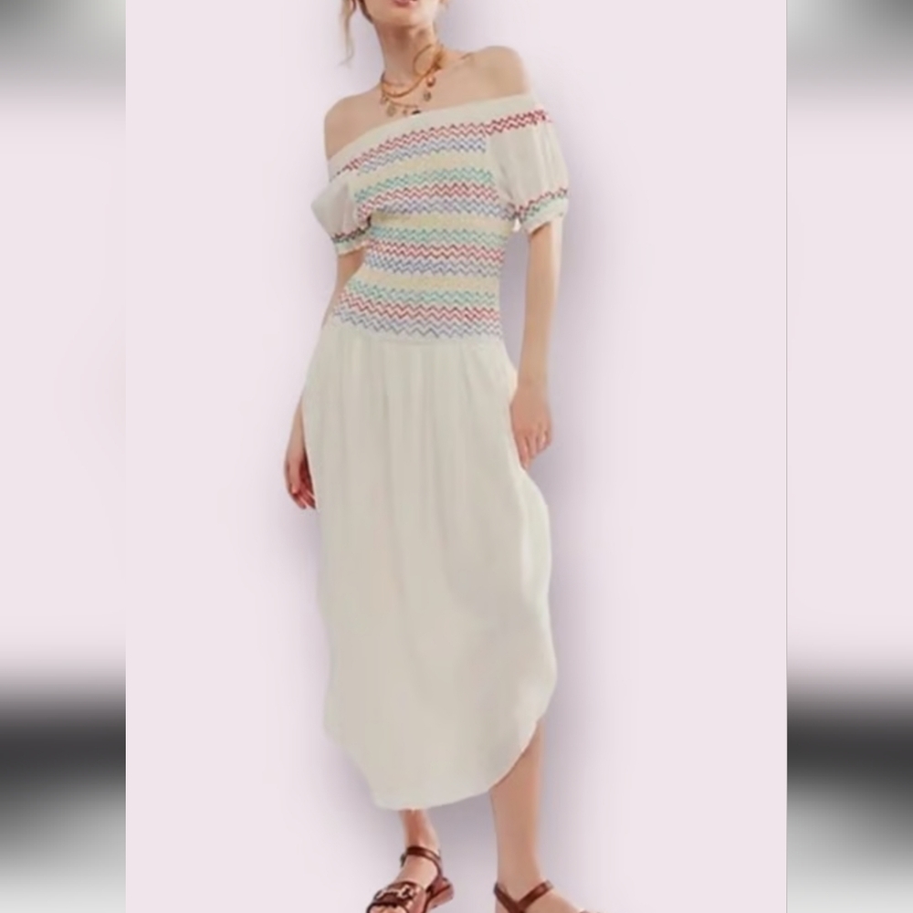 Free People Catch Me Midi Dress In Ivory Combo